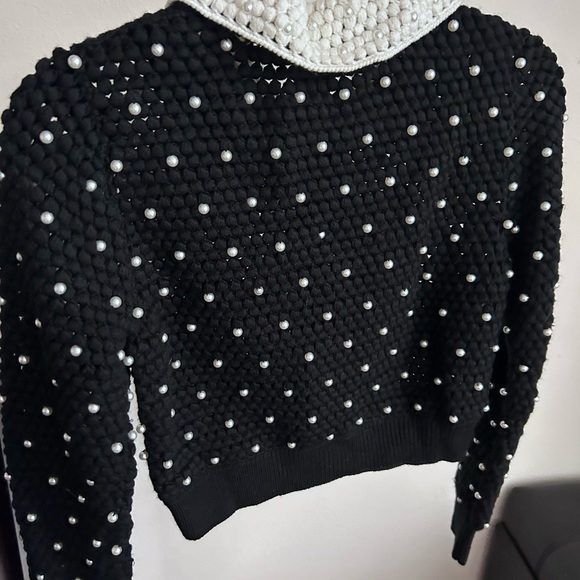 Alice + Olivia Collins Pearl Embellishment Crochet Collar Cardigan Sweater S - Picture 8 of 16